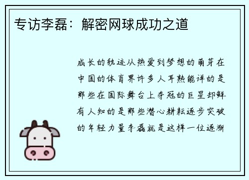 专访李磊：解密网球成功之道